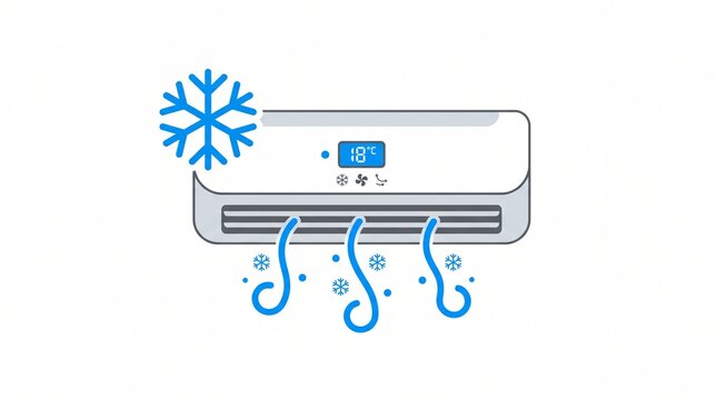 Split air conditioner icon, cooling appliance illustration, wall mounted aircon unit, cooling technology symbol, HVAC design element, winter snowflake concept, HVAC unit illustration