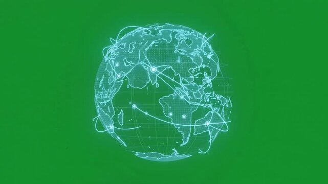 Futuristic globe glows softly against vibrant green screen