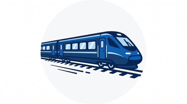 Modern blue high-speed train icon set, railway transport logo template, commute vehicle illustration, fast rail symbol for travel booking, subway graphic