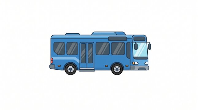 Blue minibus transport illustration, cartoon public transit vehicles, stylized city bus graphics, flat design vehicle on white background, simplified automotive icon for logistics