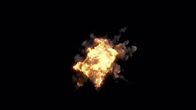 10 cinematic fire explosion effects with bright orange flames, explosive bursts, sparks and glowing smoke on transparent alpha channel background for VFX compositing and video editing