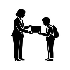 Fototapeta premium Teacher Giving Book to Student Silhouette