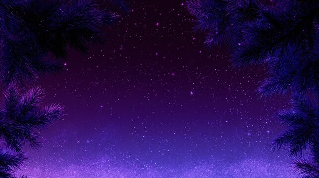 Purple christmas background with pine branches and stars