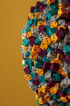 Close up of colorful floating dice