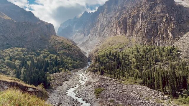 Breathtaking scenery of the valley at Ala Archa National park in Kyrgyzstan