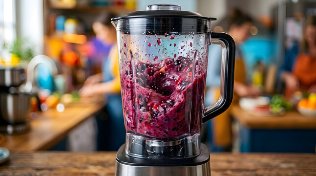 Fresh Berry Smoothie Being Blended in a Modern Kitchen Setting for a Healthy Breakfast Drink