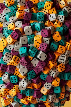 Cluster of floating colorful dice