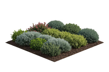 Fototapeta premium Rectangular landscaped garden bed with dense greenery