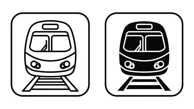 Train front view transportation vector icon set isolated on transparent background