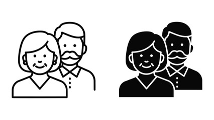 Fototapeta premium Elderly couple portrait icon set in both solid and outlined vector graphic design style