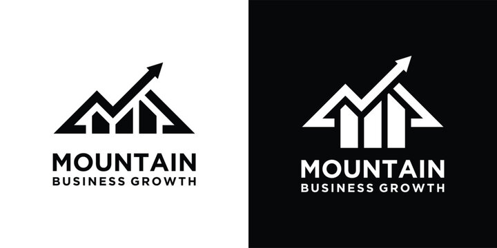 Mountain Business Growth Logo Design with Upward Arrow Symbol.