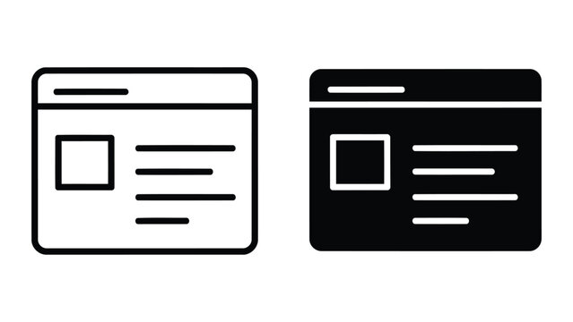 Web browser interface vector icons in outline and solid styles isolated on white background