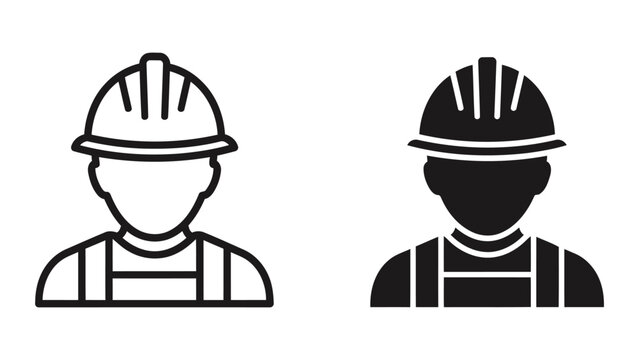 Construction worker icon with hard hat for safety and engineering industry branding
