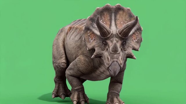 Prehistoric Triceratops Dinosaur Walking on Green Screen Background