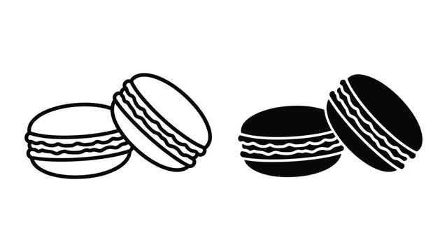 Delicious French macaron cookie icon set in outline and solid vector styles