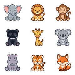 Fototapeta premium Set of cute cartoon safari animals collection