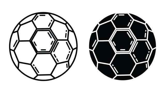 Soccer ball vector illustration set in linear and solid black style for sports design