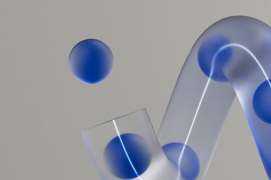 Floating blue sphere above transparent wave