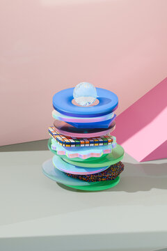 Colorful Geometric Shapes Stacked 3D Abstract