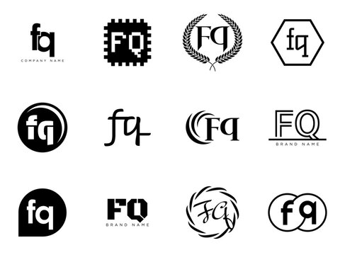 FQ logo company template. Letter f and q logotype. Set different classic serif lettering and modern bold text with design elements. Initial font typography.