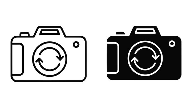 Camera refresh icon set featuring line and solid styles for digital photography interface
