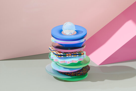Colorful Geometric Shapes Stacked 3D Abstract