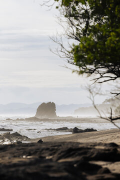 Misty Coastline with Rock Formation in Santa Teresa, Costa Rica