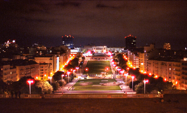 Illuminated Lisbon Park at Night