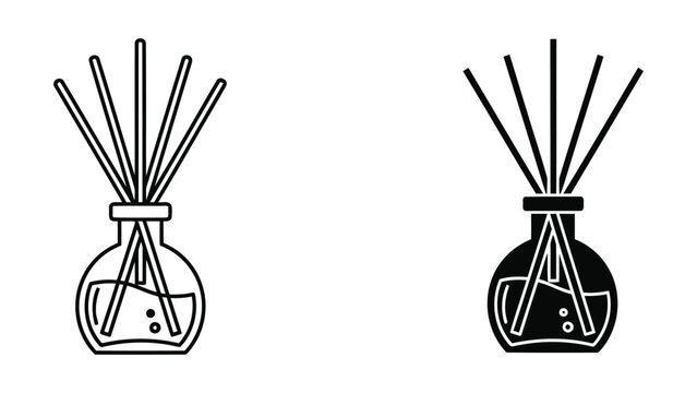 Reed diffuser home fragrance vector icon set for wellness and interior decor branding