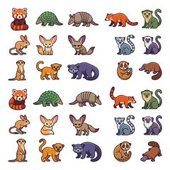 Obraz premium Collection of cute cartoon wild animals isolated on white background