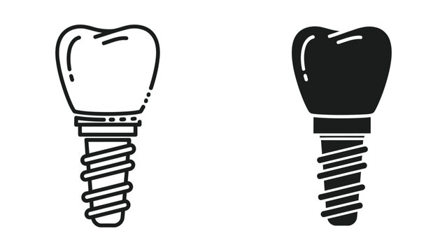 Dental implant tooth replacement procedure vector icon set