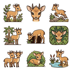 Obraz premium Cute antelope calf illustration set forest habitat animal elements