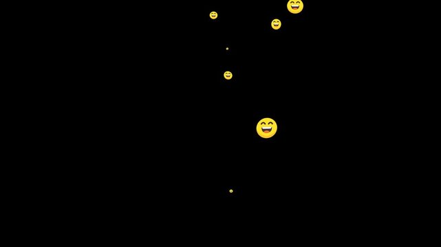 Laughing Emoji Foam Floating on a Black Background. Playful Ha Ha Expression, Isolated Motion