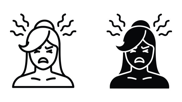 Stressed woman with headache symptoms isolated on transparent background vector icon