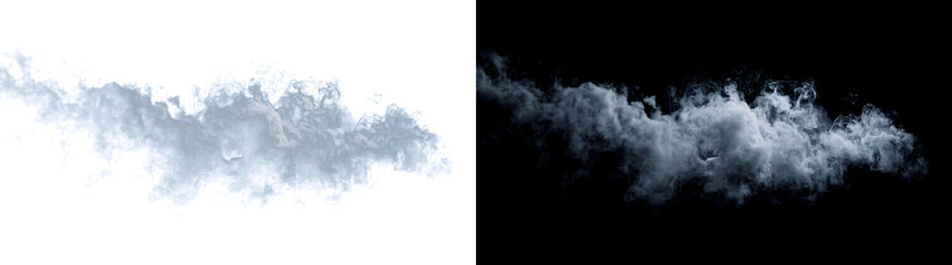 Blue smoke cloud texture drifting horizontally with cool misty fog effect for atmospheric design projects in PNG, Transparent and Black Background Versions © Crafter