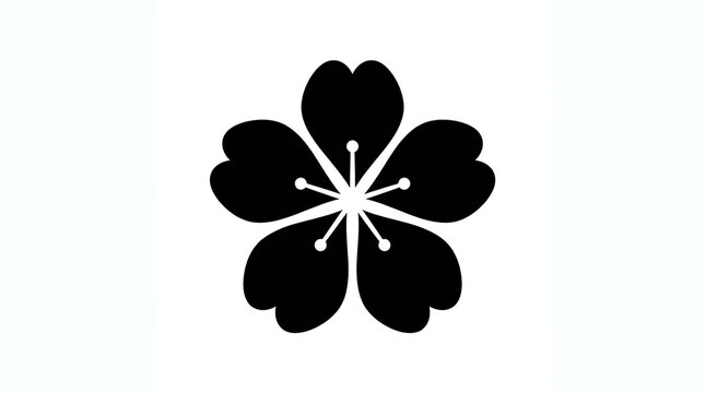 Minimalist black cherry blossom flower icon on white background