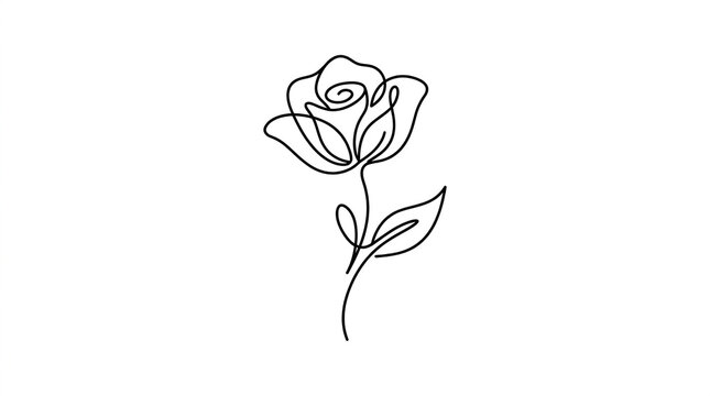 Continuous line drawing of a single rose flower