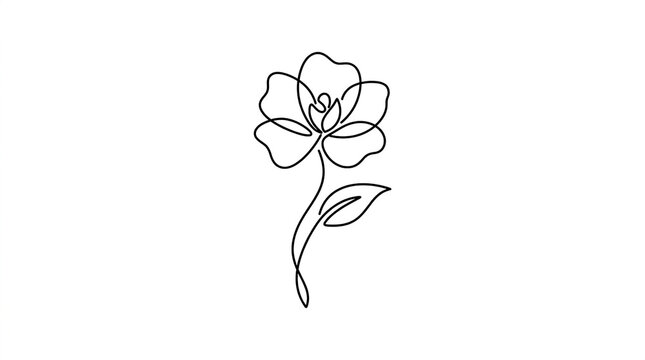 Continuous line drawing of a simple flower