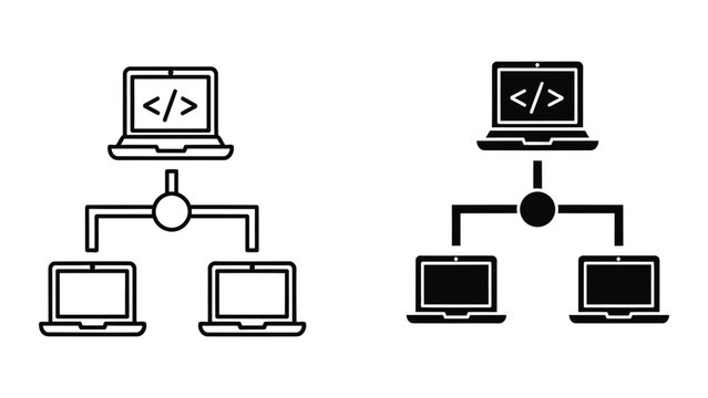 Laptop computer network connection diagram vector icon isolated on transparent background