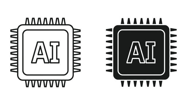 Artificial intelligence chip processor icons isolated on white background
