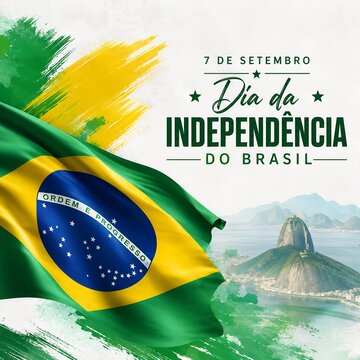 Brazil independence day flag with christ statue