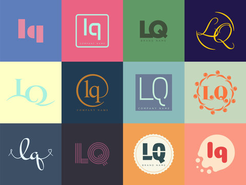 LQ logo company template. Letter l and q logotype. Set different classic serif lettering and modern bold text with design elements. Initial font typography.