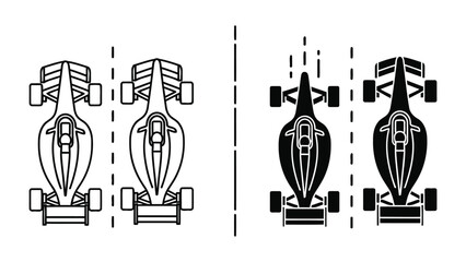 Fototapeta premium Formula one racing car top view vector icons in two different styles