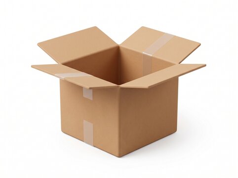 An empty open cardboard box made of brown paper material for shipping and storage of various small items