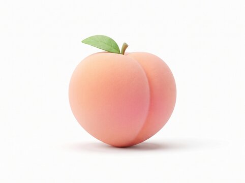 A single fresh ripe peach fruit with a green leaf on top isolated as a simple minimalist food illustration