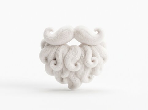 Fluffy white santa claus beard and mustache with curly hair texture for christmas holiday design elements