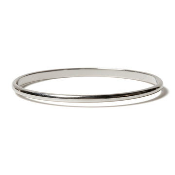 Elegant silver bangle bracelet on a clean white backdrop, showcasing simplicity and sophistication.