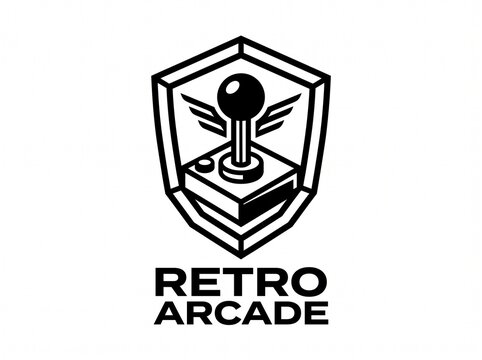 Minimalist black and white logo design for a retro arcade gaming business.