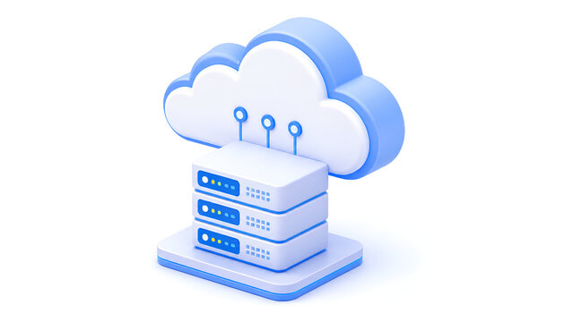 3D Cloud Computing Server Data Storage Network Technology Concept Isolated on White Background