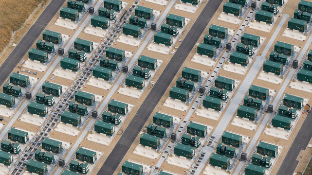 Aerial view of BESS at Solar Park in Faversham, UK